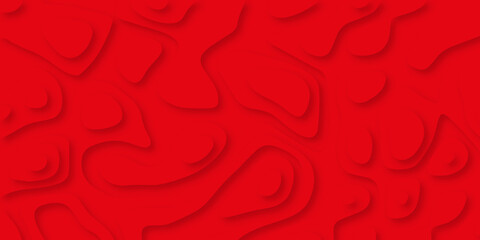 Obraz premium Papercut geometric topography pattern on red 3D multi layer background. Vector illustration. 3D abstract carving art. Red abstract paper shapes, wave layers with shadows, web page with copy space.