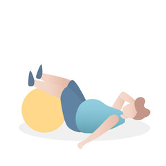 Fat man in gym try to lose weight,fitness burn calorie ,Lose belly exercise with stability ball,Vector illustration.