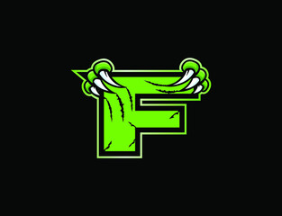 Claw mascot sport logo design. Letter F with scratch animal mascot illustration logo.