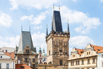 Old Town Bridge Tower guarding the end of the Charles Bridge and entrance to Old Town of Prague