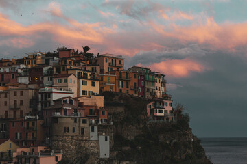 sunset over the village Manarola, Cinque Terre, italy