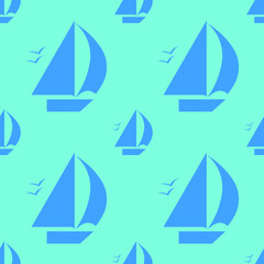 Seamless sea pattern ships on a blue background, texture for fabric, wallpaper and tiles, vector illustration