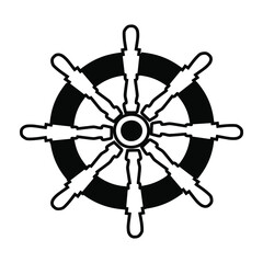 Ship's helm, black sign on a white background, vector illustration