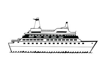Passenger ship, black sign on white background, vector illustration