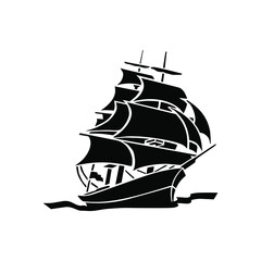Sailing ship, black sign on a white background, logo for design, vector illustration