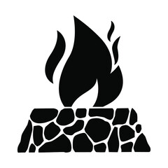Fire in the furnace, tandoor oven brazier, black sign on a white background, vector illustration