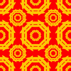 Abstract seamless pattern.Asian patterns yellow on red background ,texture for fabric, wallpaper and tiles, vector illustration
