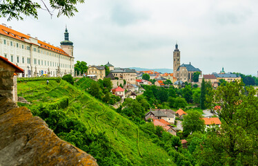 Fototapeta na wymiar Panorama of the medieval town of Kutna Hora in the Central Czechia, UNESCO heritage site, wall, church
