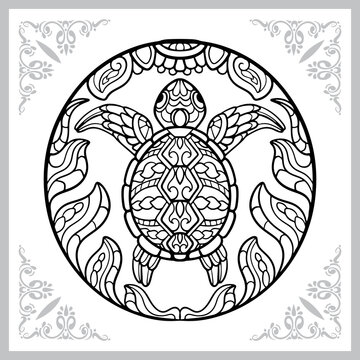 sea turtle zentangle arts. isolated on white background.