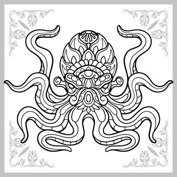octopus kraken zentangle arts. isolated on white background.