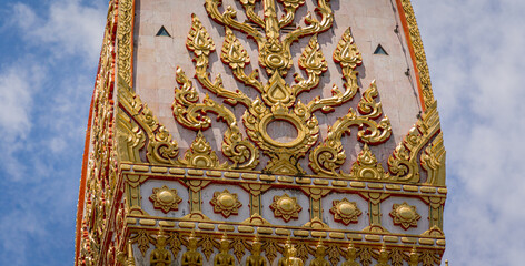 Details and fragments of old traditional buddhist temple in Thailand