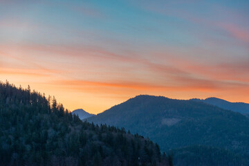 Naklejka premium sunset over the mountains (Lake Walchen, Bavaria, Germany)