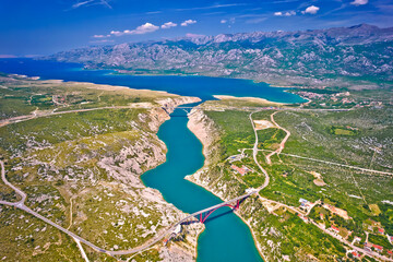 Bridges of Maslenica and Velebit mountain aerial view