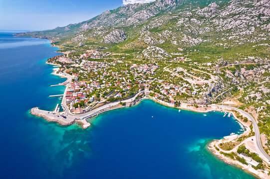 Aerial panoramic view of town of Karlobag