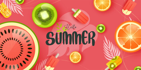 Colorful Summer background layout banners design. Horizontal poster, greeting card, header for website