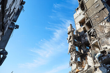 Borodianka, Ukraine, May 28, 2022: Houses destroyed by Russian soldiers
