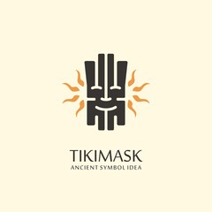Tiki mask logo design idea perfect for beach bar, tropical resort or souvenir shop. Ancient vector symbol concept.