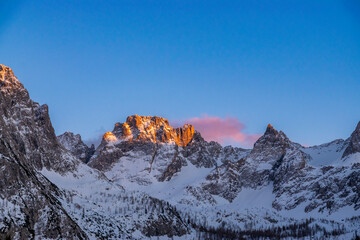 reddish mountain peak during sunset (Tristach, Lienz, Tyrol, Austria)