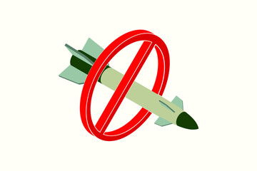 Combat missile in the forbidding sign, the concept of stopping bombing and missile strikes, isometric vector