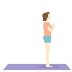 バックランジの起立した状態のダイエット中の女性