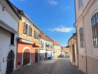 Typical cobbled street of charming little old town Szentendre in Hungary