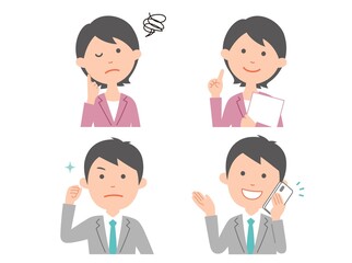 若い会社員男女セット1　色々な表情