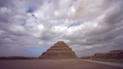 Step pyramid in Sakkara Saqqara tomb area of Giza Egypt