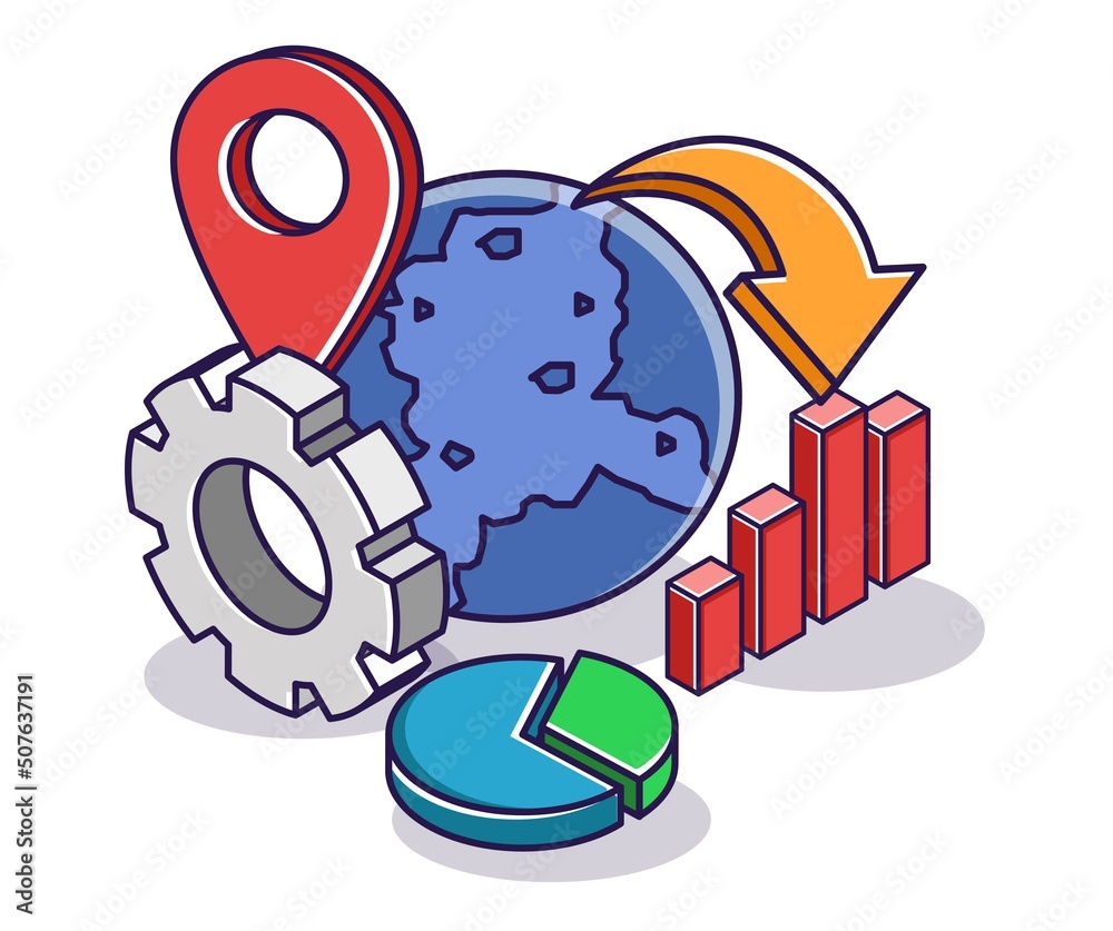 Poster Flat isometric concept illustration. world location census data