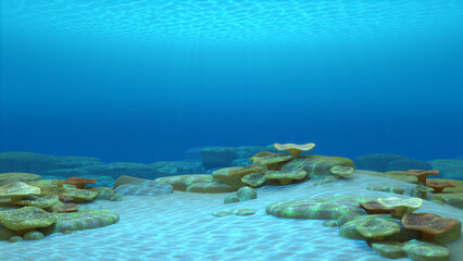 Fototapeta na wymiar Rays of sunlight shining into the deep blue sea,3D rendering.