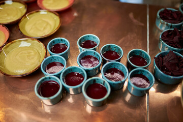 Red sauce in small saucepans. Snack