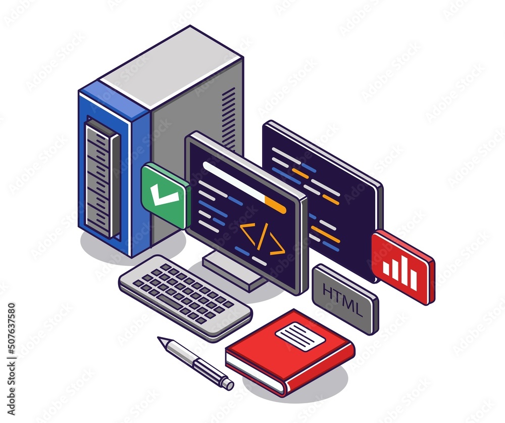 Aufkleber Flat isometric concept illustration. html program data
