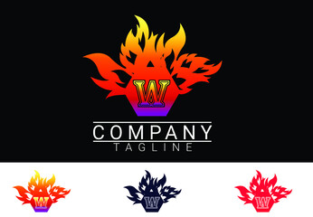 Fire letter W sticker, logo and icon design template