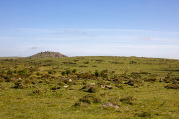 Obraz premium The Cheesewring on stowes Hills with the Hurlers at Minions on Bodmin Moor