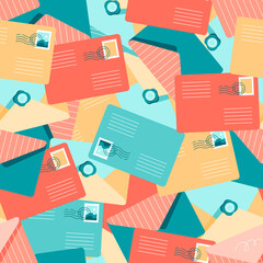 Different colorful envelopes seamless pattern. Flat vector.