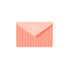Back side design of pink envelope with stripes and sign isolated on white.