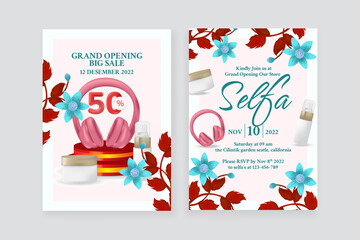 Opening ceremony watercolor ornament invitation with double side  - obrazy, fototapety, plakaty
