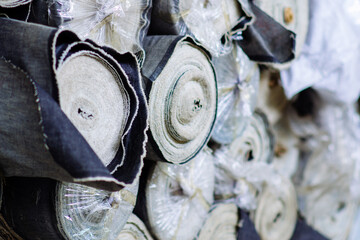 rolls of premium denim fabric
