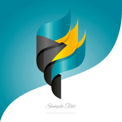 Abstract Bahamas 3D wavy flag black sea green yellow modern ribbon strip logo icon abstract background vector