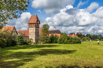 Fototapeta na wymiar Dinkelsbühl, Germany. Medieval city walls and Peasants' Tower