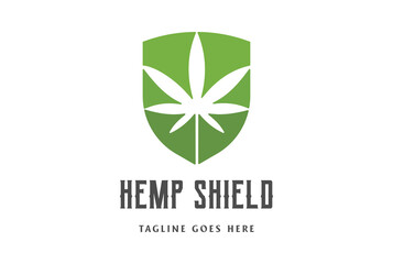Cannabis Pot Leaf Hemp in Shield Shape Logo Design Vector