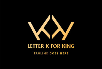 Elegant Luxury Golden King Crown Letter K or KK Monogram Initials Logo Design Vector