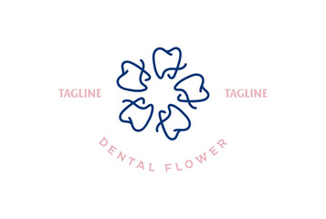 Tooth Teeth and Flower Dentist Dentistry Dental Logo Design Vector