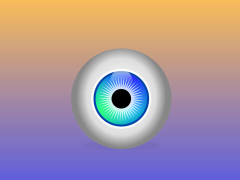 Illustration of beautiful blue eyeball with an orange background.