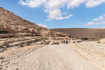 Dry  river bed passing through the stone desert near the Khatsatson stream, on the Israeli side of the Dead Sea, near Jerusalem in Israel