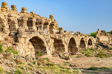 Awesome view of the ancient city walls in Side, Turkey