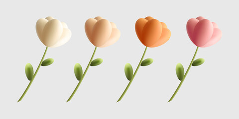 3d cute flower colection set vector mesh render style © agungkreatif