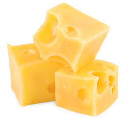 cheese slices isolated on white background. Clipping path and full depth of field