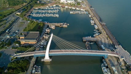 Aerial view Lover's Bridge ,Tamshui Fisherman's Wharf, Taipei, Taiwan, Tamsui Lover Bridge, Taipei,...
