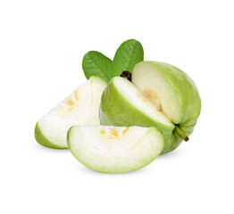 Fresh Guava fruit with leaves isolated on white background
