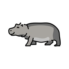Hippopotamus color line illustration. Animals of Africa.